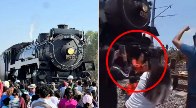 De un golpe fulminante muere una mujer por tomarse selfie durante paso del tren vapor en Hidalgo