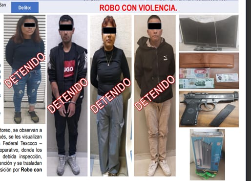 Cuatro detenidos por robo con violencia en Texcoco